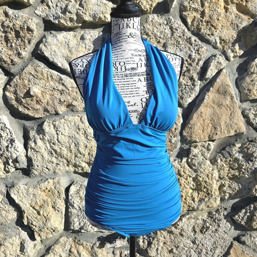 Victoria Secret Small One Piece Swimsuit Bikini Push Up Ruched Shocking Blue